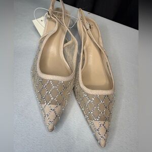 A New Day Elegant Champagne/Beige Slingback Heels W/ Rhinestone Accents NWT